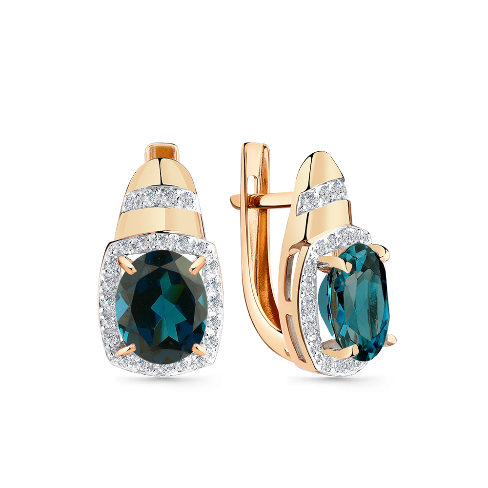 Cercei din aur roșu cu pietre Cubic Zirconia Incolor, Topaz London