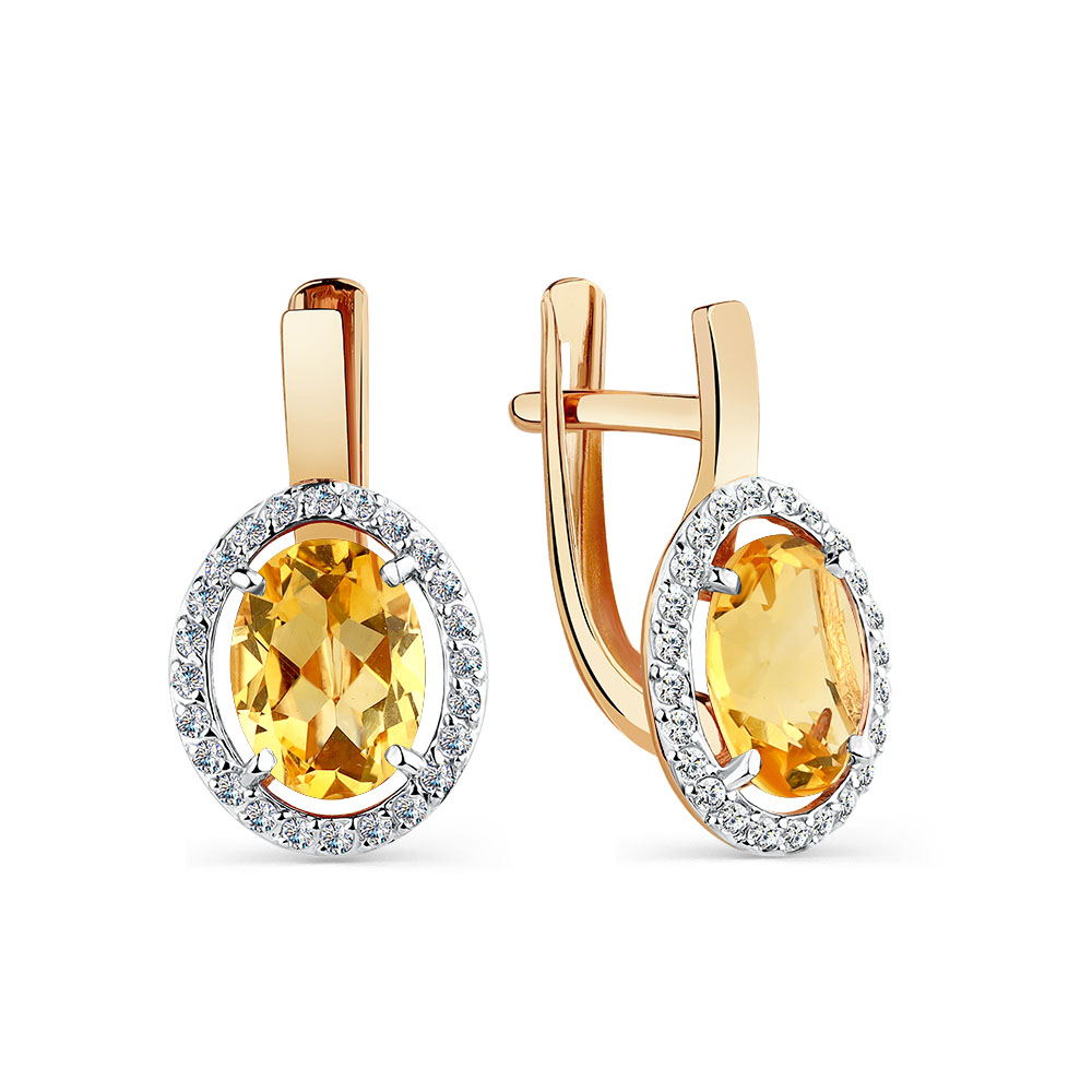 Cercei din aur roșu cu pietre Cubic Zirconia Incolor, Citrin