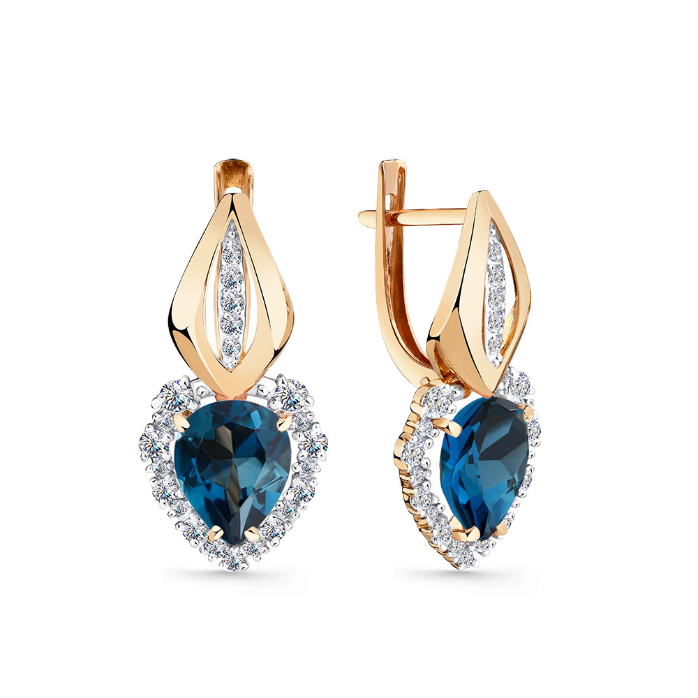Cercei din aur roșu cu pietre Cubic Zirconia Incolor, Topaz London