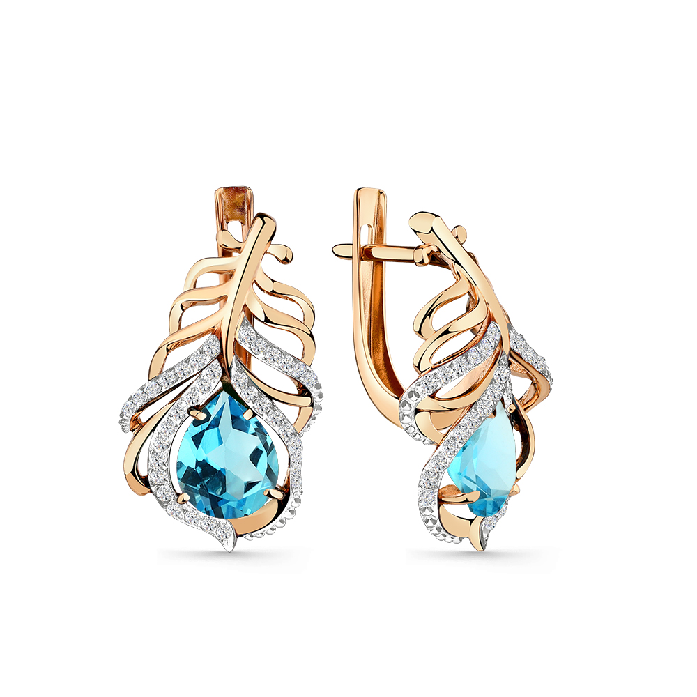 Cercei din aur roșu cu pietre Cubic Zirconia Incolor, Topaz Swiss