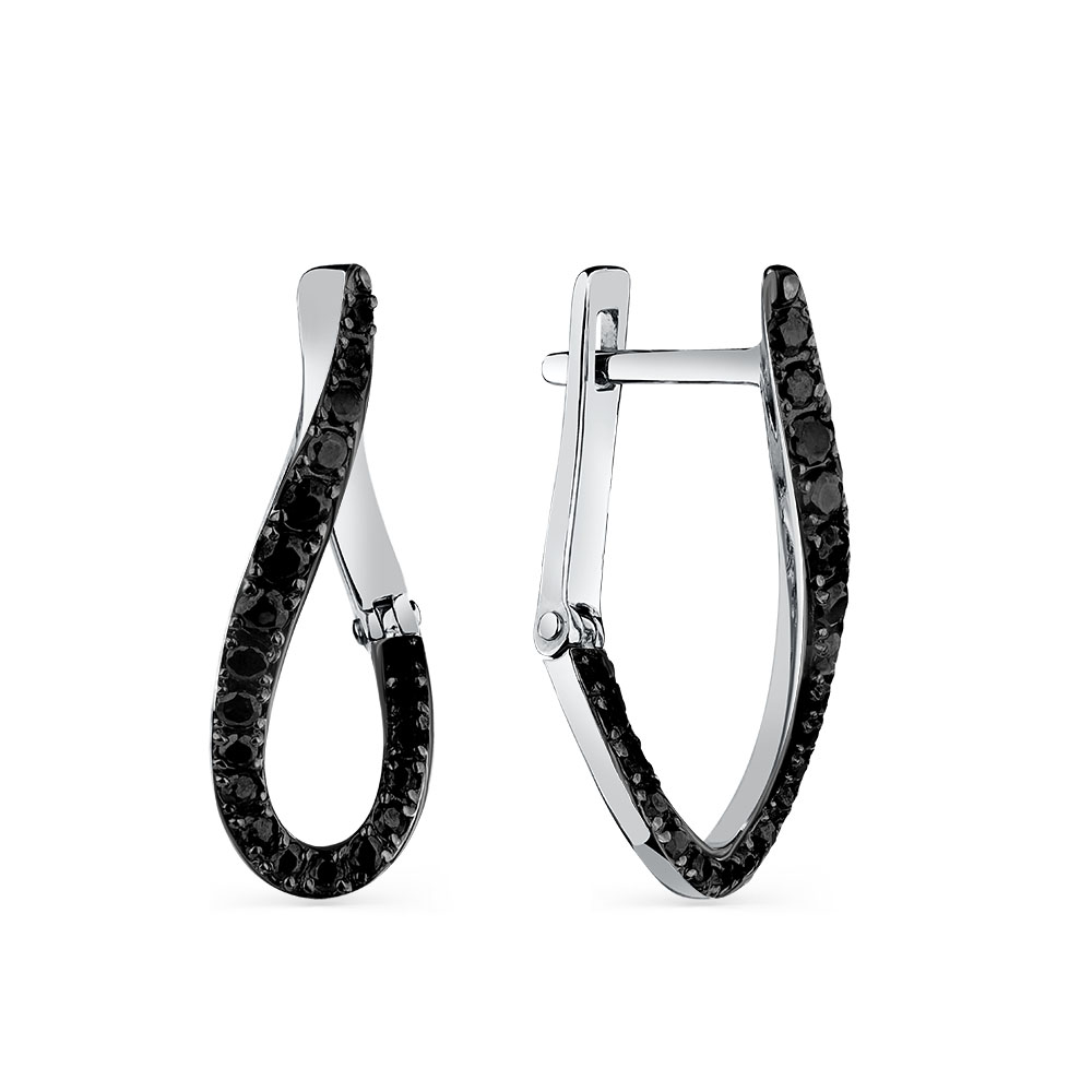Cercei din aur alb cu pietre Cubic zirconia negru