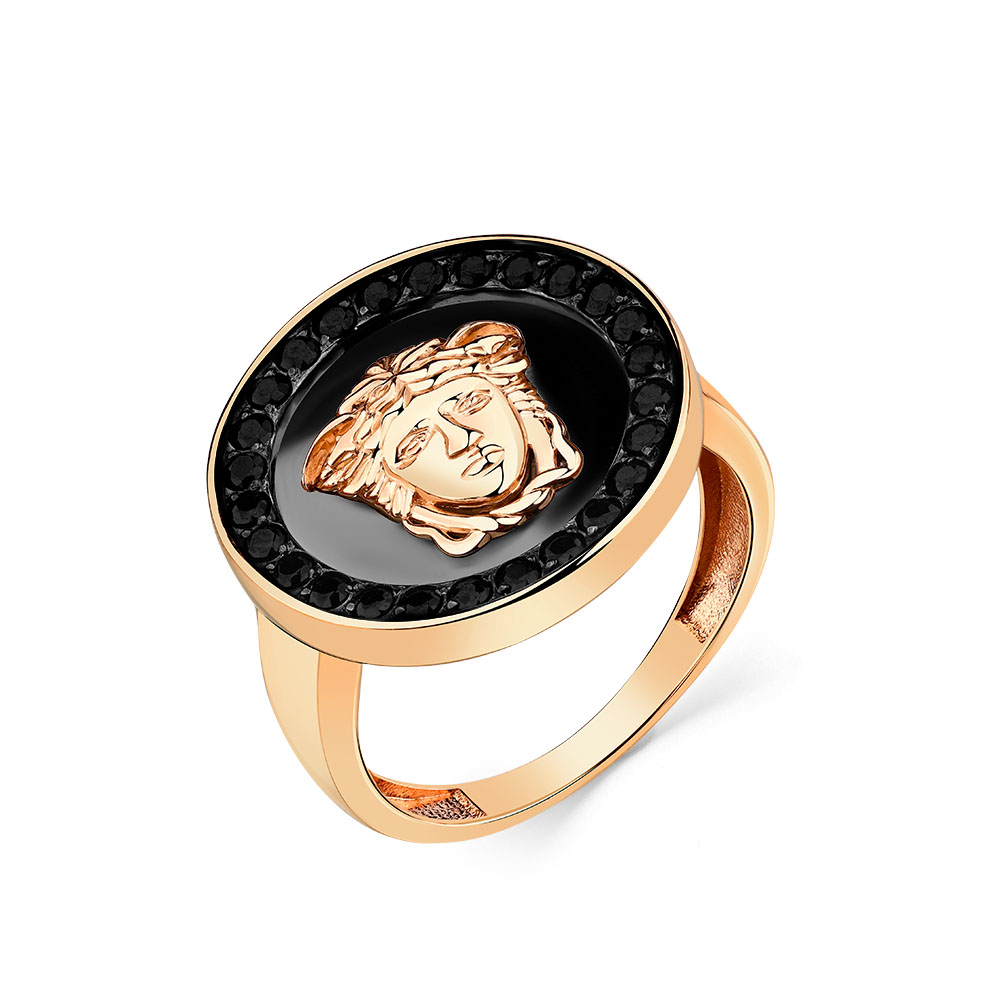 Inel din aur roșu cu pietre Cubic Zirconia Negru, Emailare