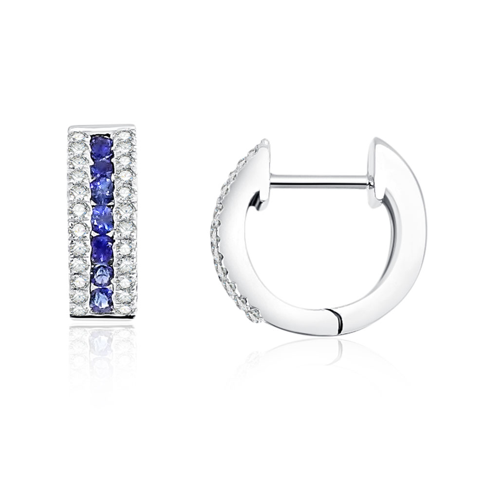 Cercei Creole din aur alb cu pietre Diamant, Safir