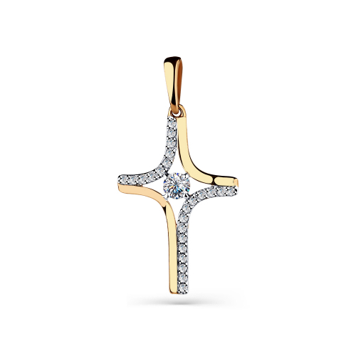 Cruce din aur roșu cu pietre Cubic Zirconia Incolor