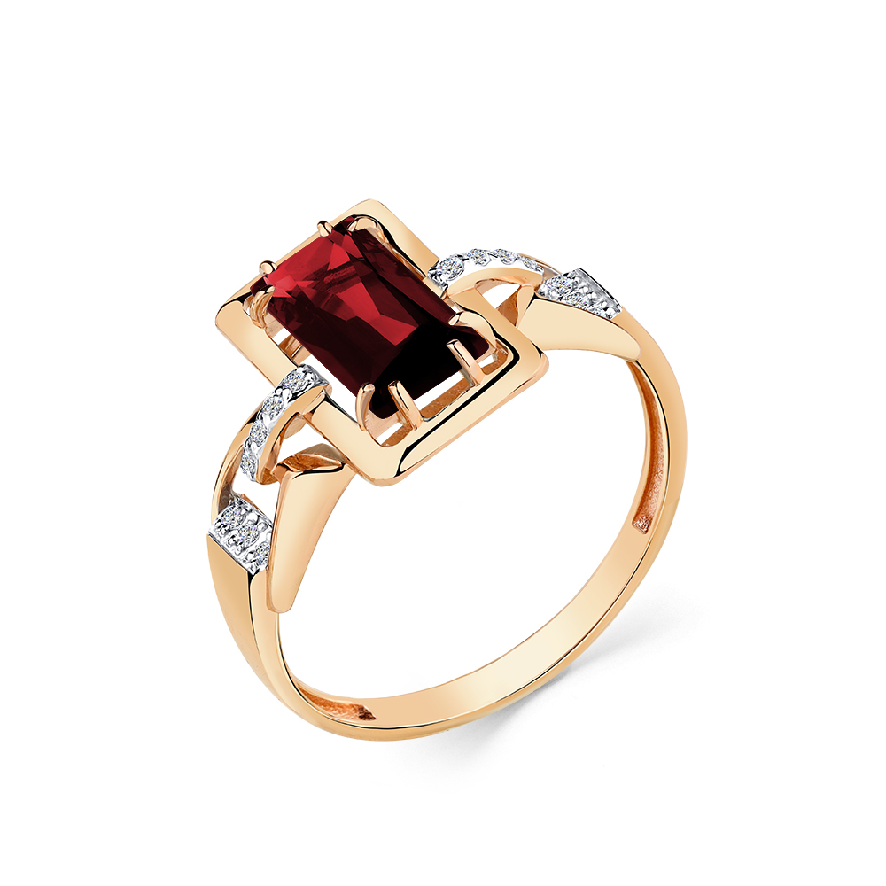 Inel din aur roșu cu pietre Cubic Zirconia Incolor, Granat