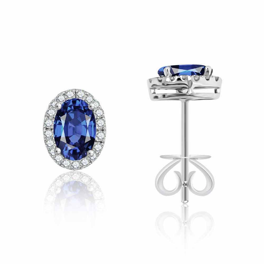 Cercei Pusete din aur alb cu pietre Diamant, Safir