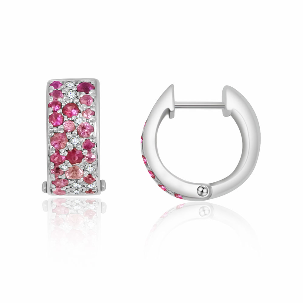 Cercei Creole din aur alb cu pietre Diamant, Safir roz