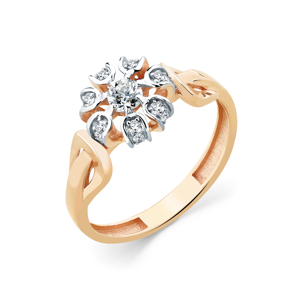 Inel din aur roșu cu pietre Cubic Zirconia Incolor