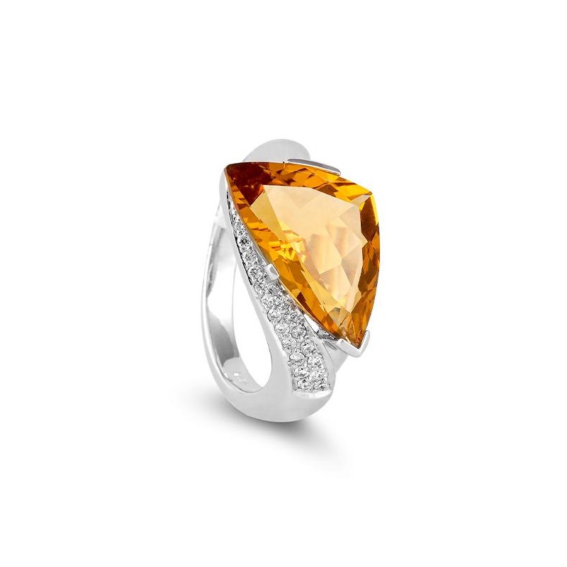 Inel din aur alb cu pietre Diamant, Citrin