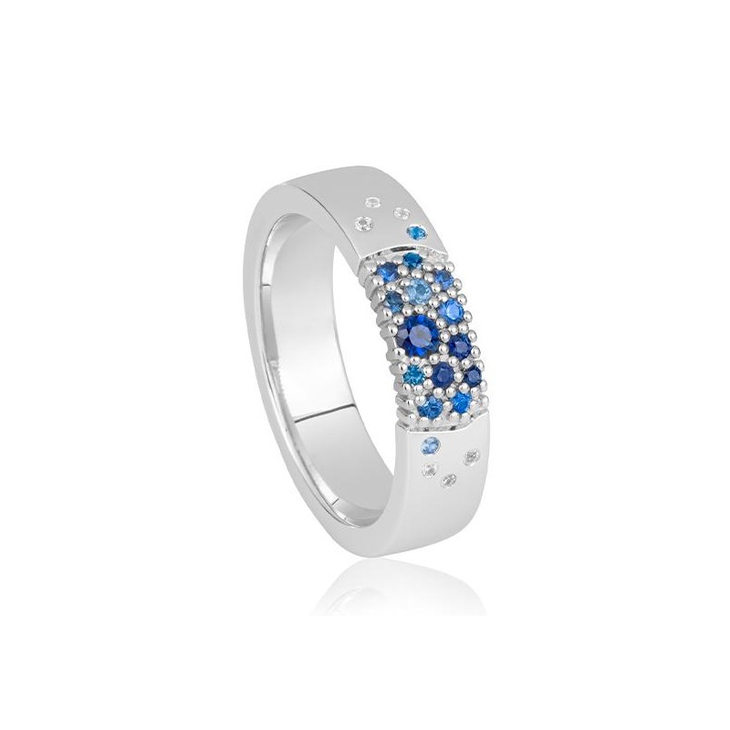 Inel din aur alb cu pietre Diamant, Safir și