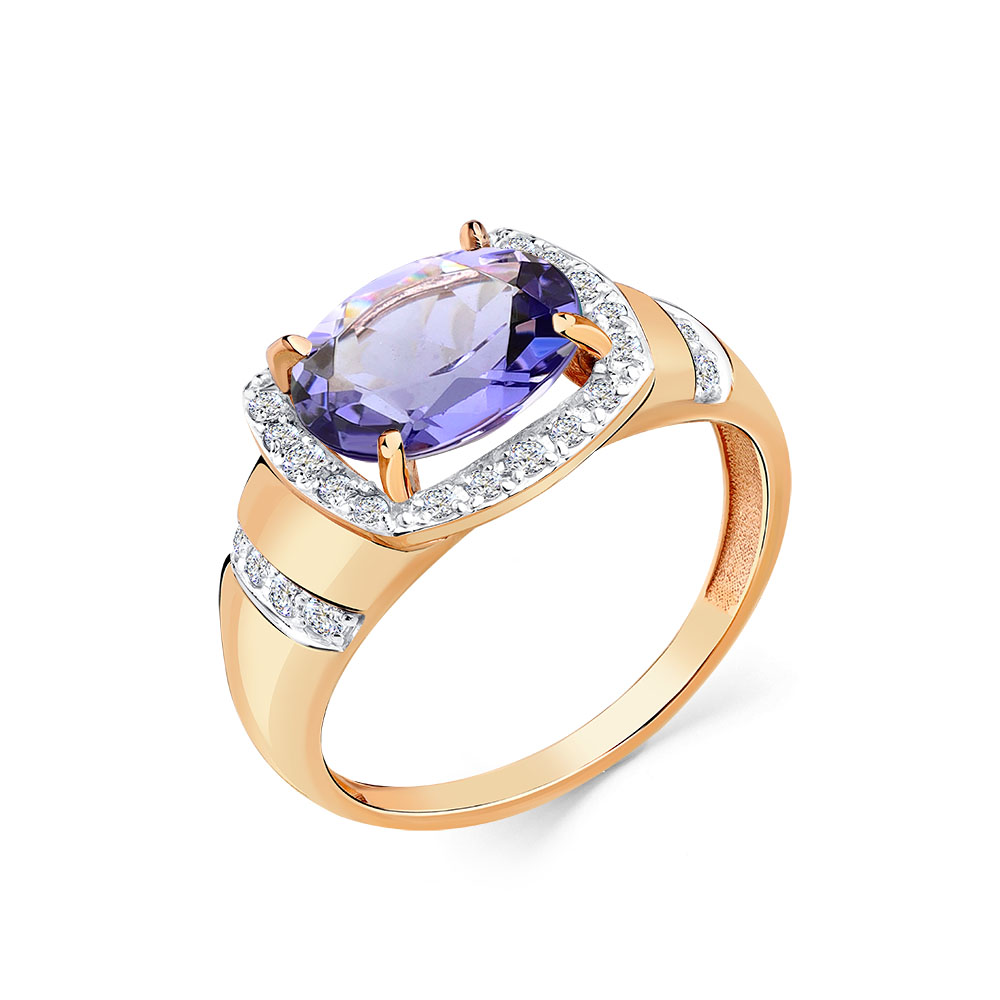 Inel din aur roșu cu pietre Cubic Zirconia Incolor, Tanzanit sital