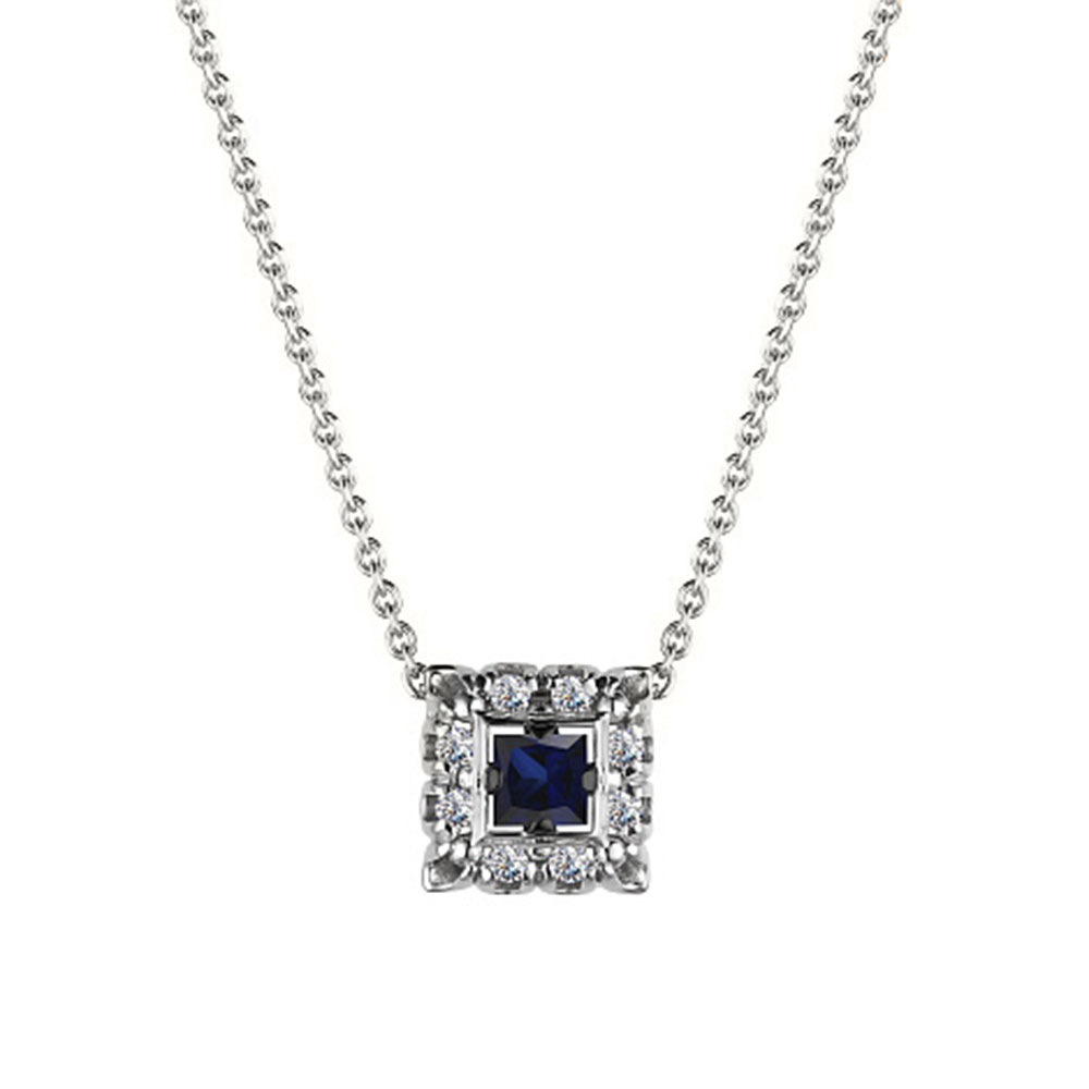 Colier din aur alb cu pietre Diamant, Safir