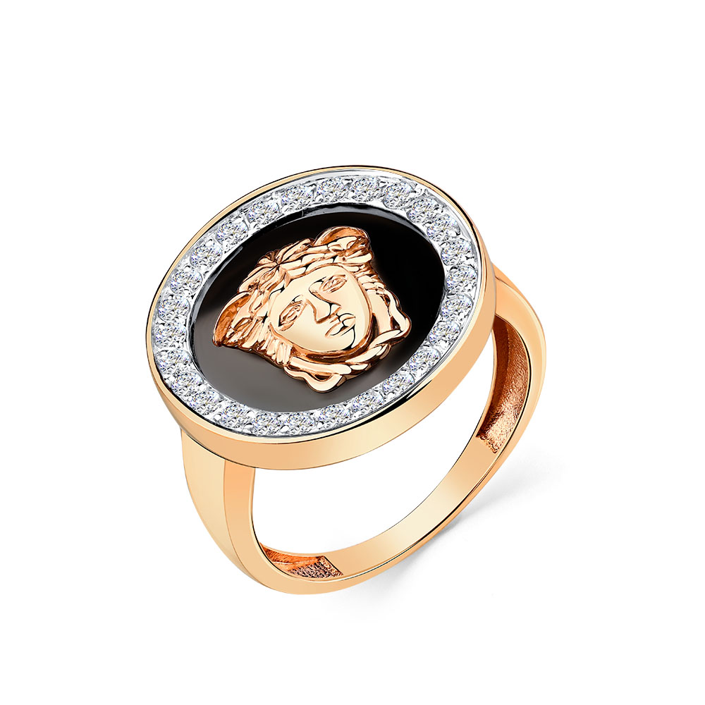 Inel din aur roșu cu pietre Cubic Zirconia Incolor, Emailare