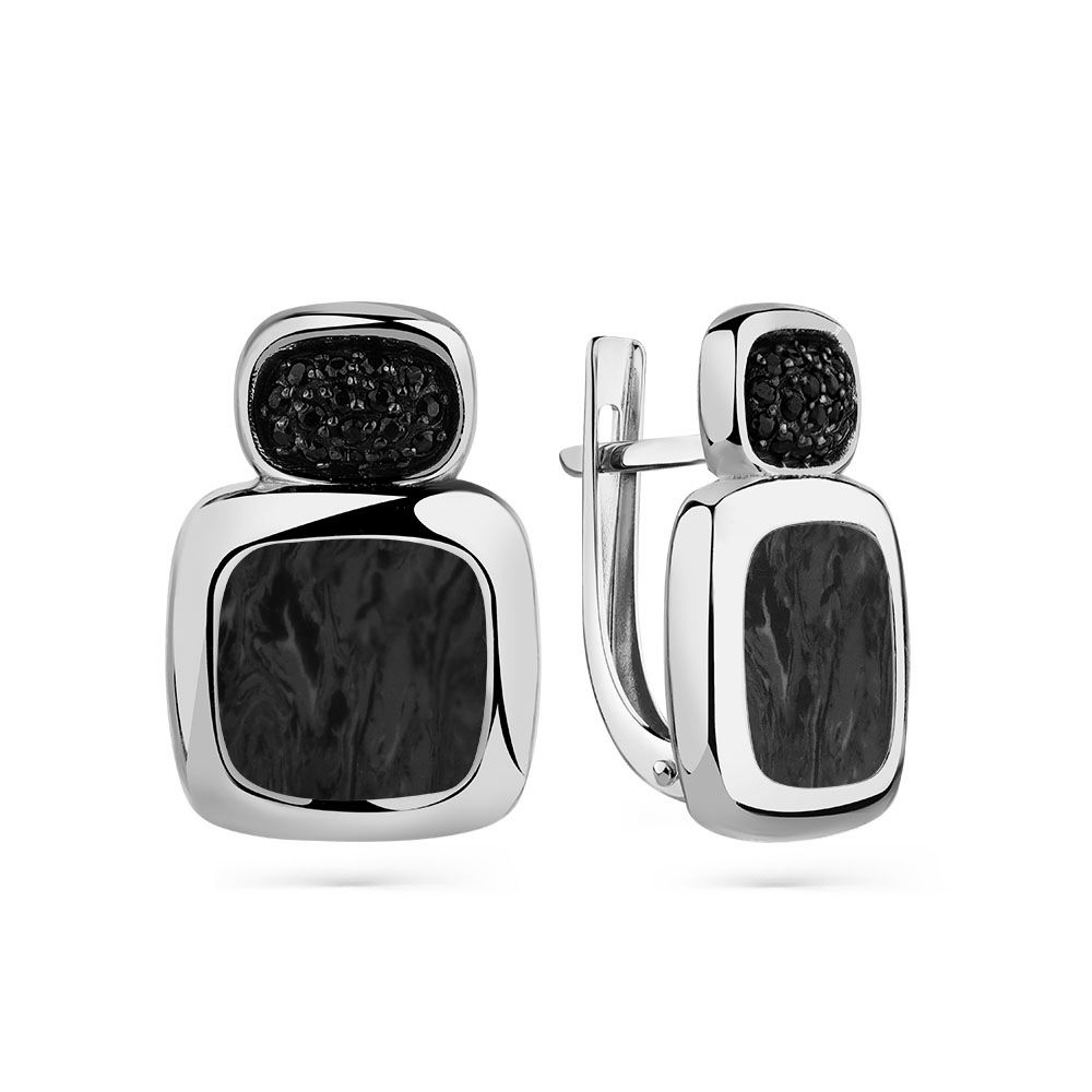 Cercei din aur alb cu pietre Cubic zirconia, Agat negru