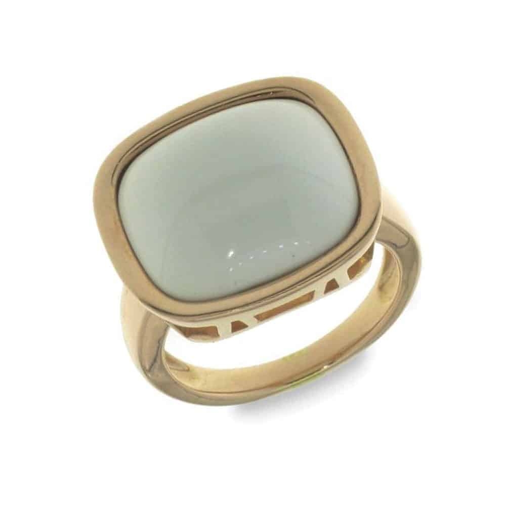 Inel din argint placat cu aur  cu pietre Ceramica albă