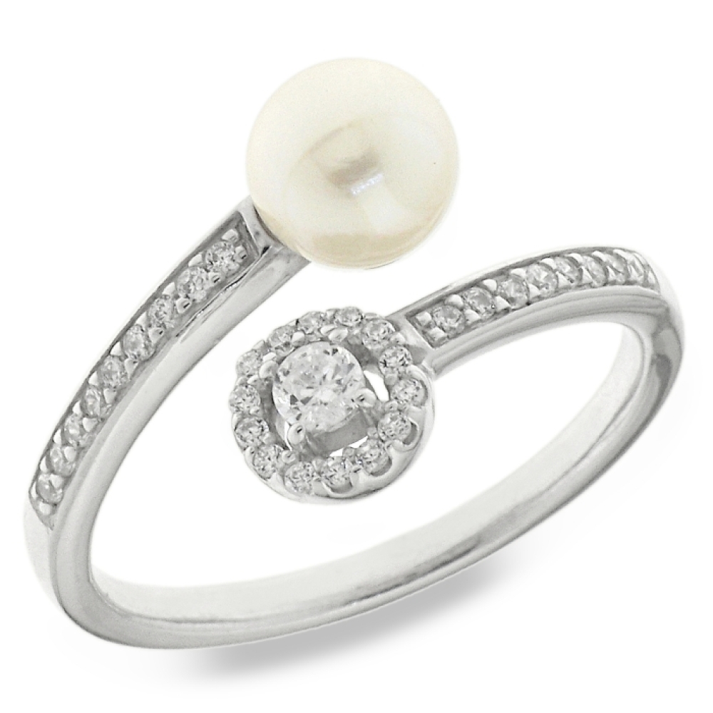 Inel din argint  cu pietre Cubic Zirconia Incolor, Perla Imit.