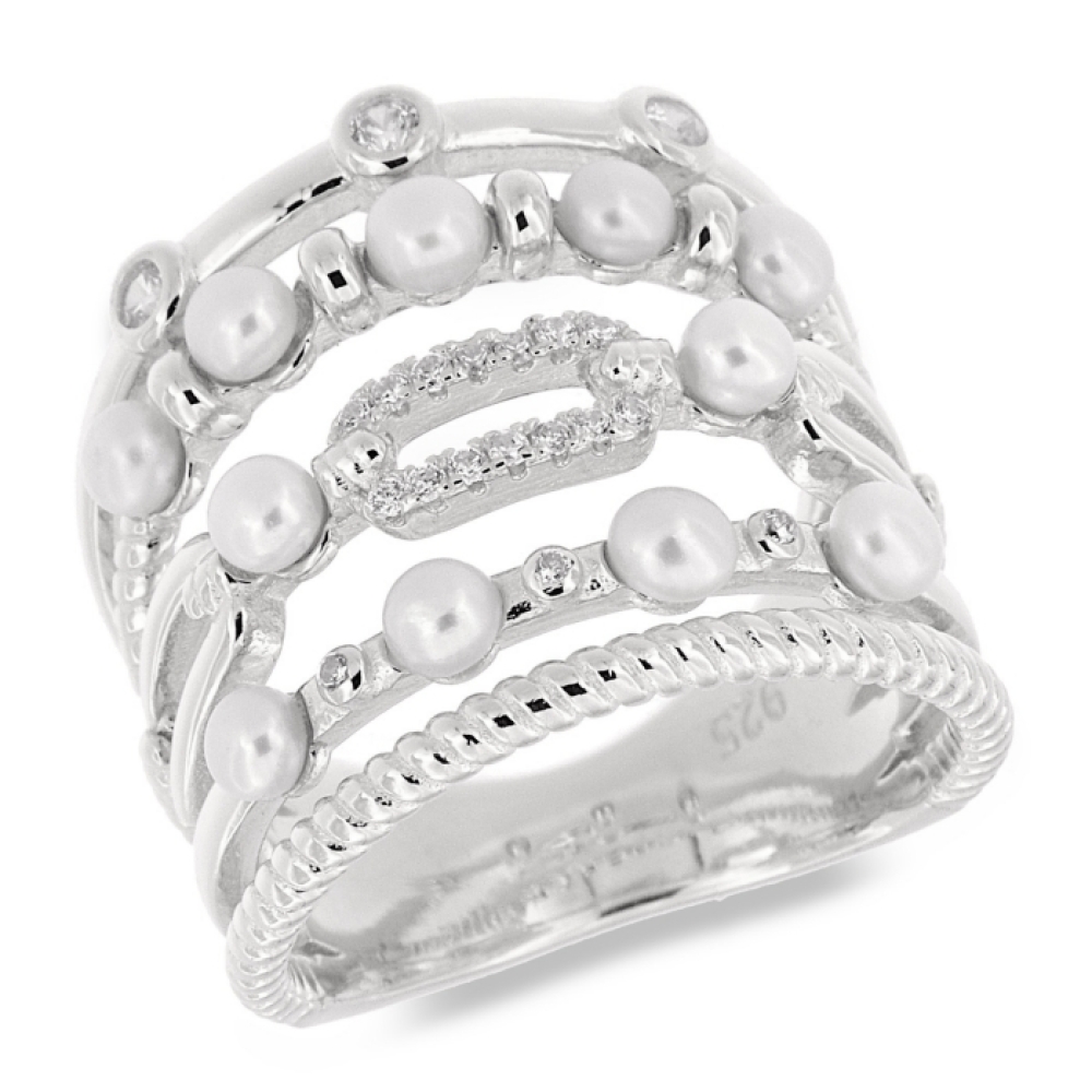 Inel din argint  cu pietre Cubic Zirconia Incolor, Perla Imit.