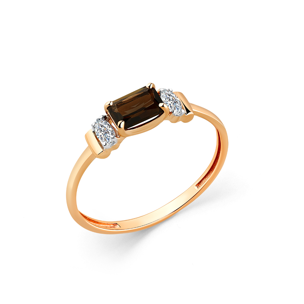 Inel din aur roșu cu pietre Cubic Zirconia Incolor, Cuarț fumuriu