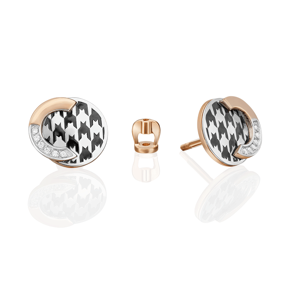 Cercei Pusete din aur alb și roșu cu pietre Cubic Zirconia Incolor, Emailare