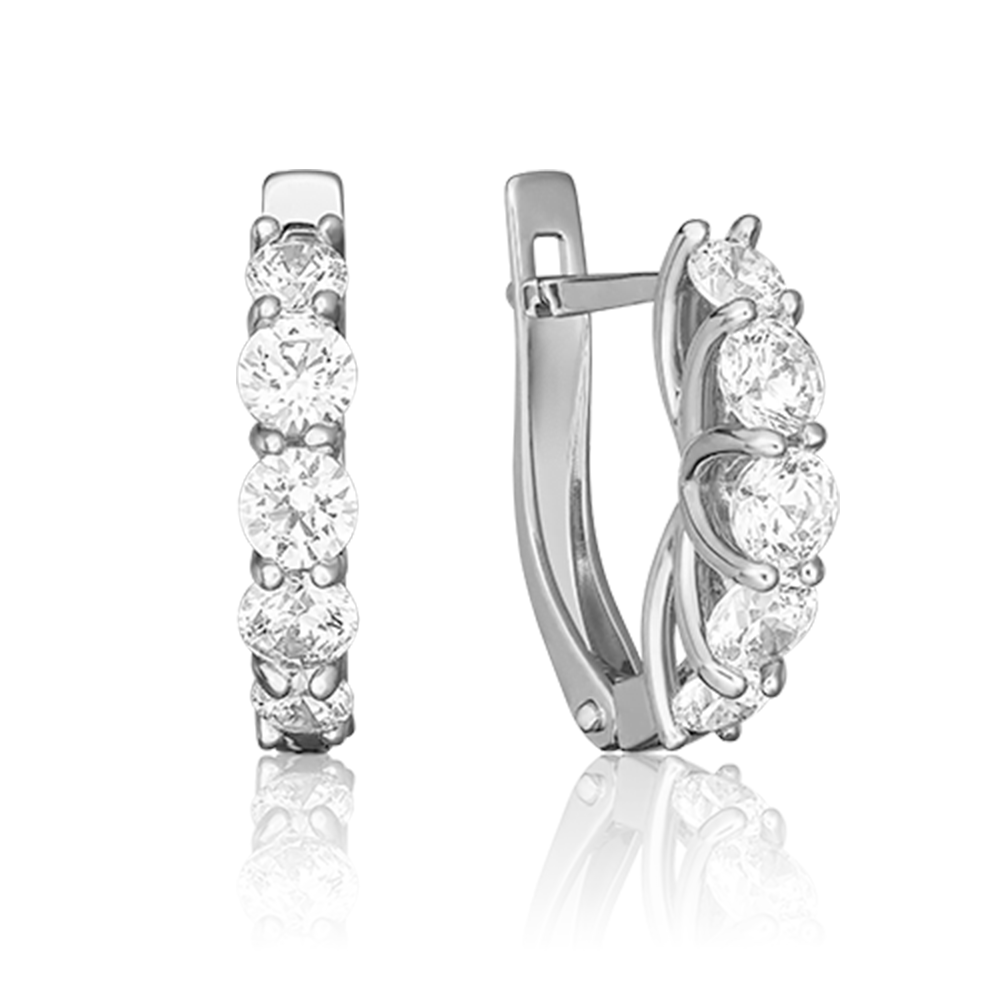 Cercei din aur alb cu pietre Cubic Zirconia Incolor