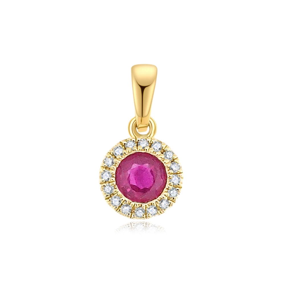 Pandantiv din aur galben cu pietre Diamant, Rubin
