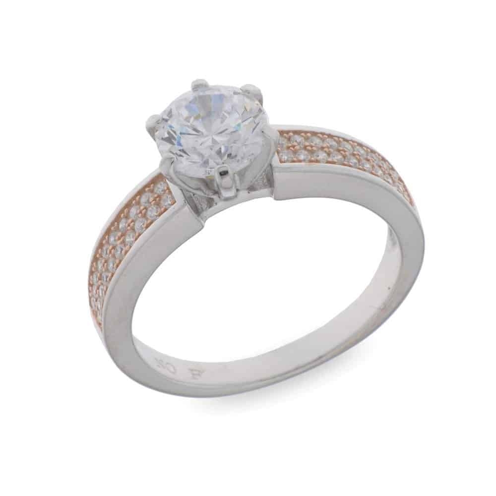 Inel din argint placat cu aur  cu pietre Cubic Zirconia Incolor