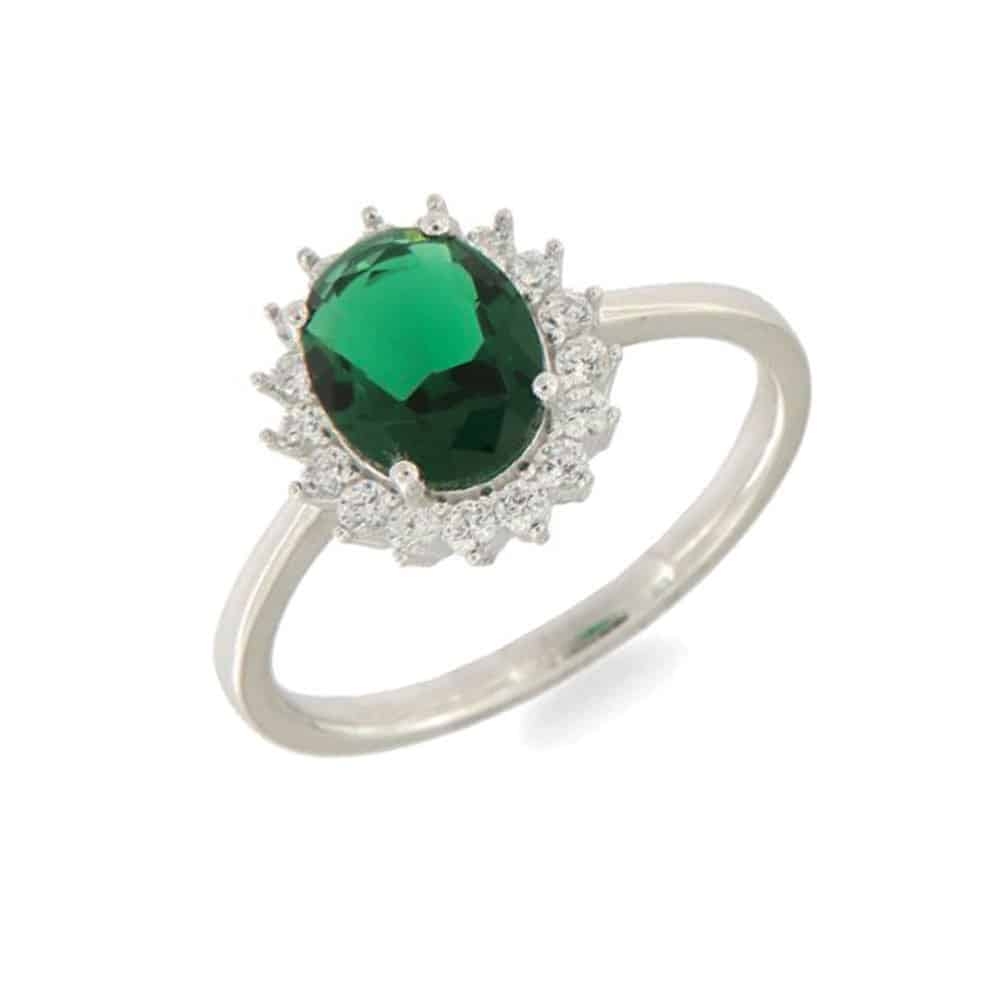 Inel din argint  cu pietre Cubic Zirconia Incolor, Cubic Zirconia Verde