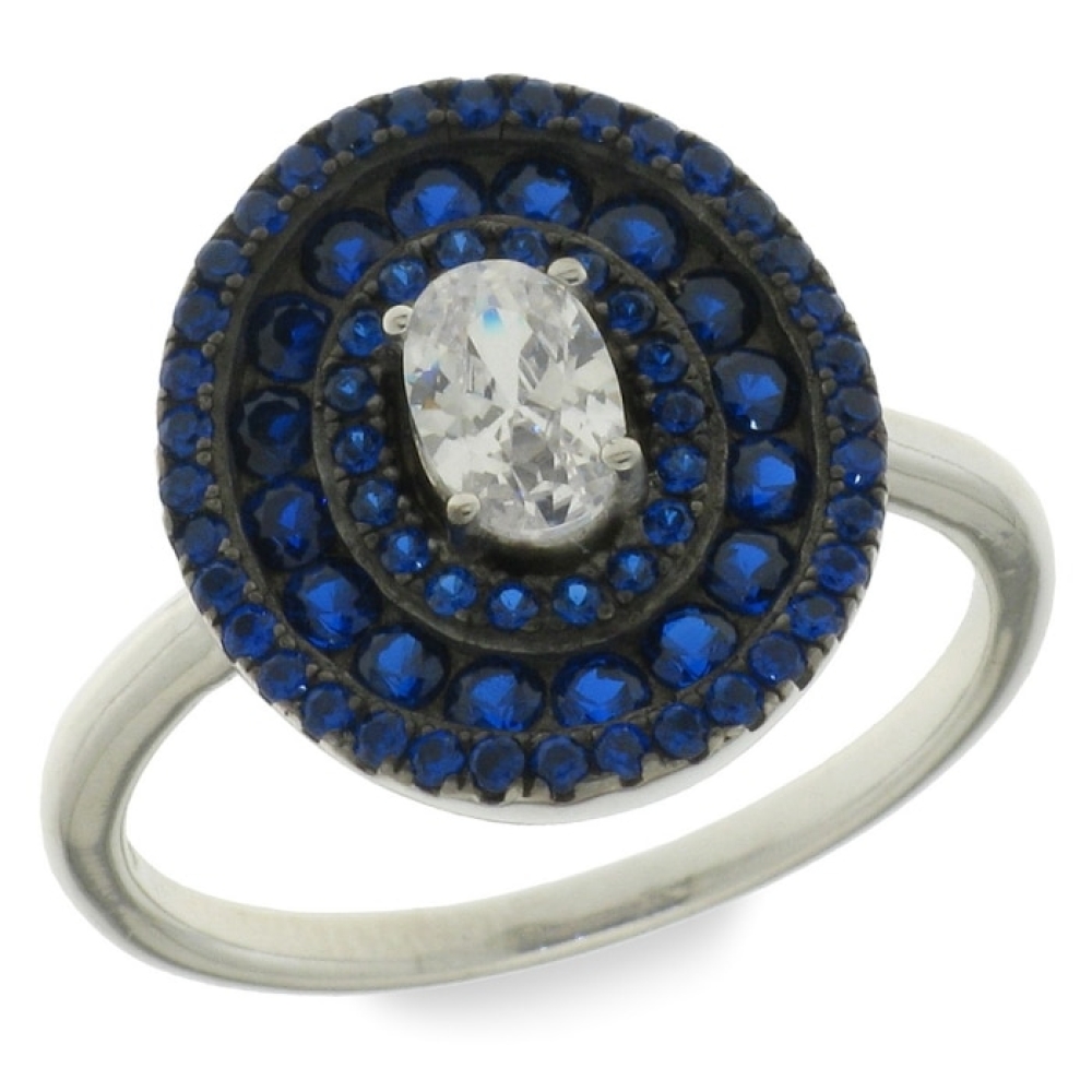 Inel din argint  cu pietre Cubic Zirconia Incolor, Cubic Zirconia Albastru