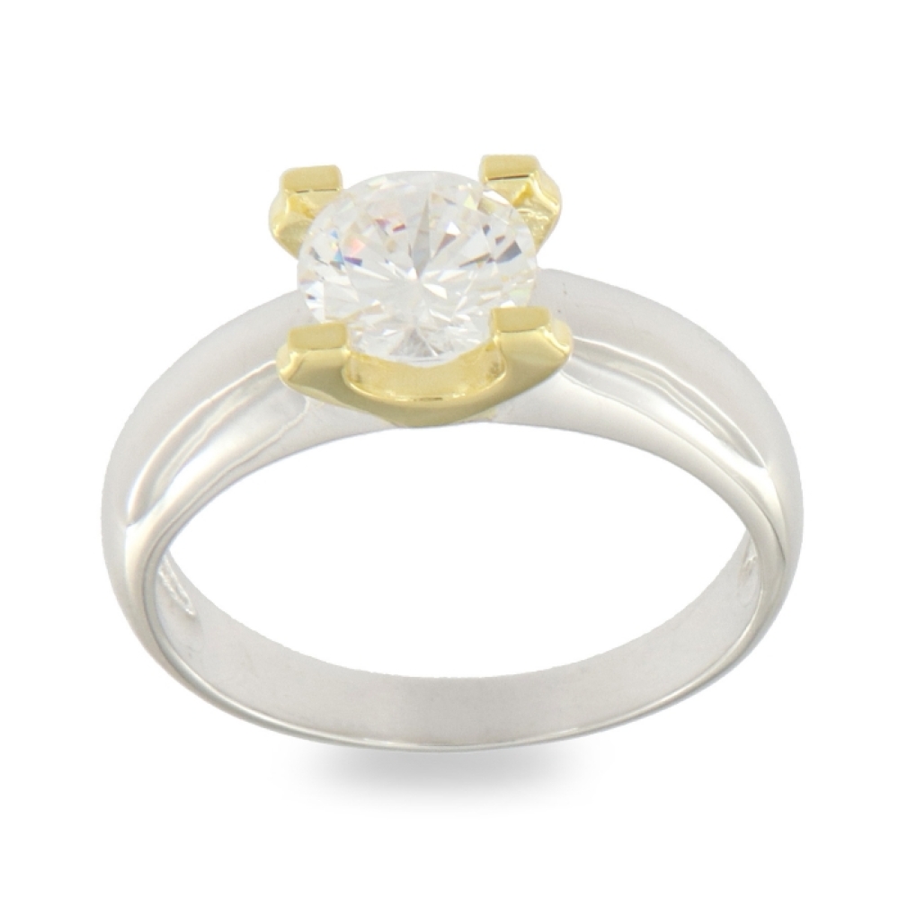 Inel din argint placat cu aur  cu pietre Cubic Zirconia Incolor