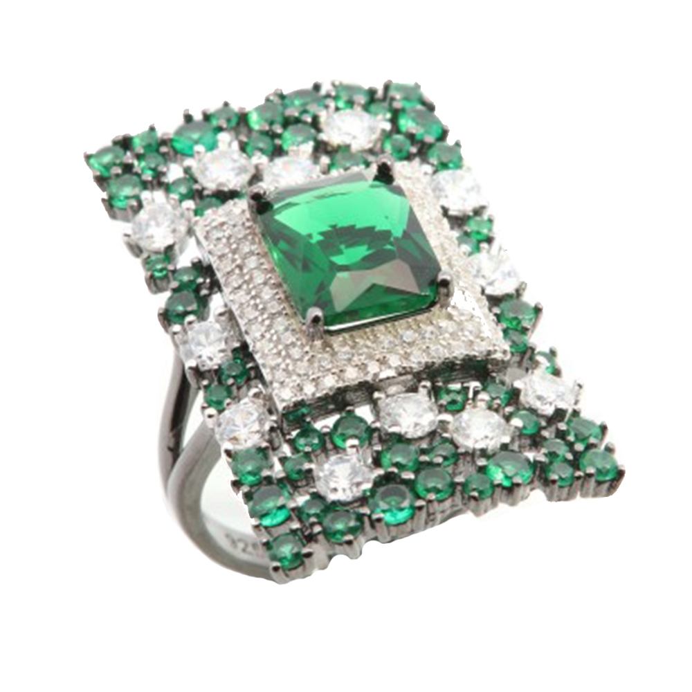 Inel din argint  cu pietre Cubic Zirconia Incolor, Cubic Zirconia Verde