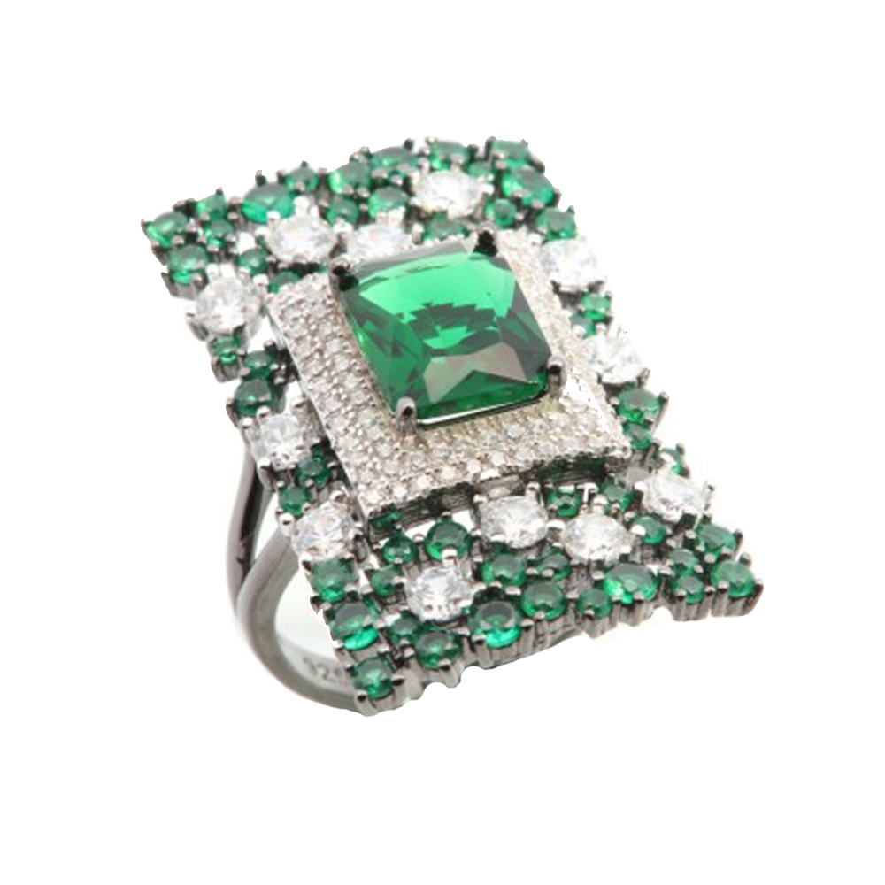 Inel din argint  cu pietre Cubic Zirconia Incolor, Cubic Zirconia Verde