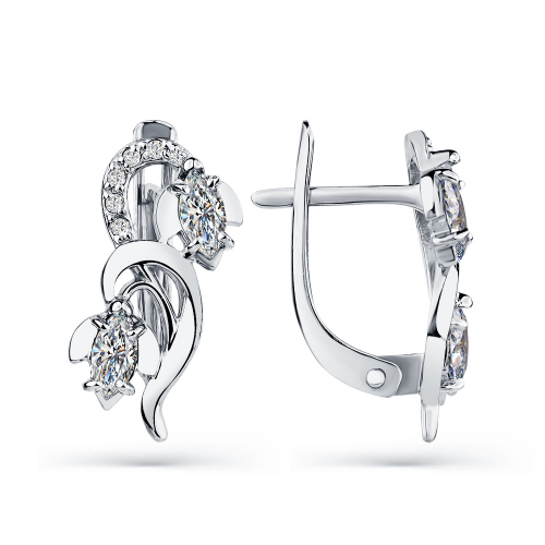 Cercei din aur alb cu pietre Cubic Zirconia Incolor