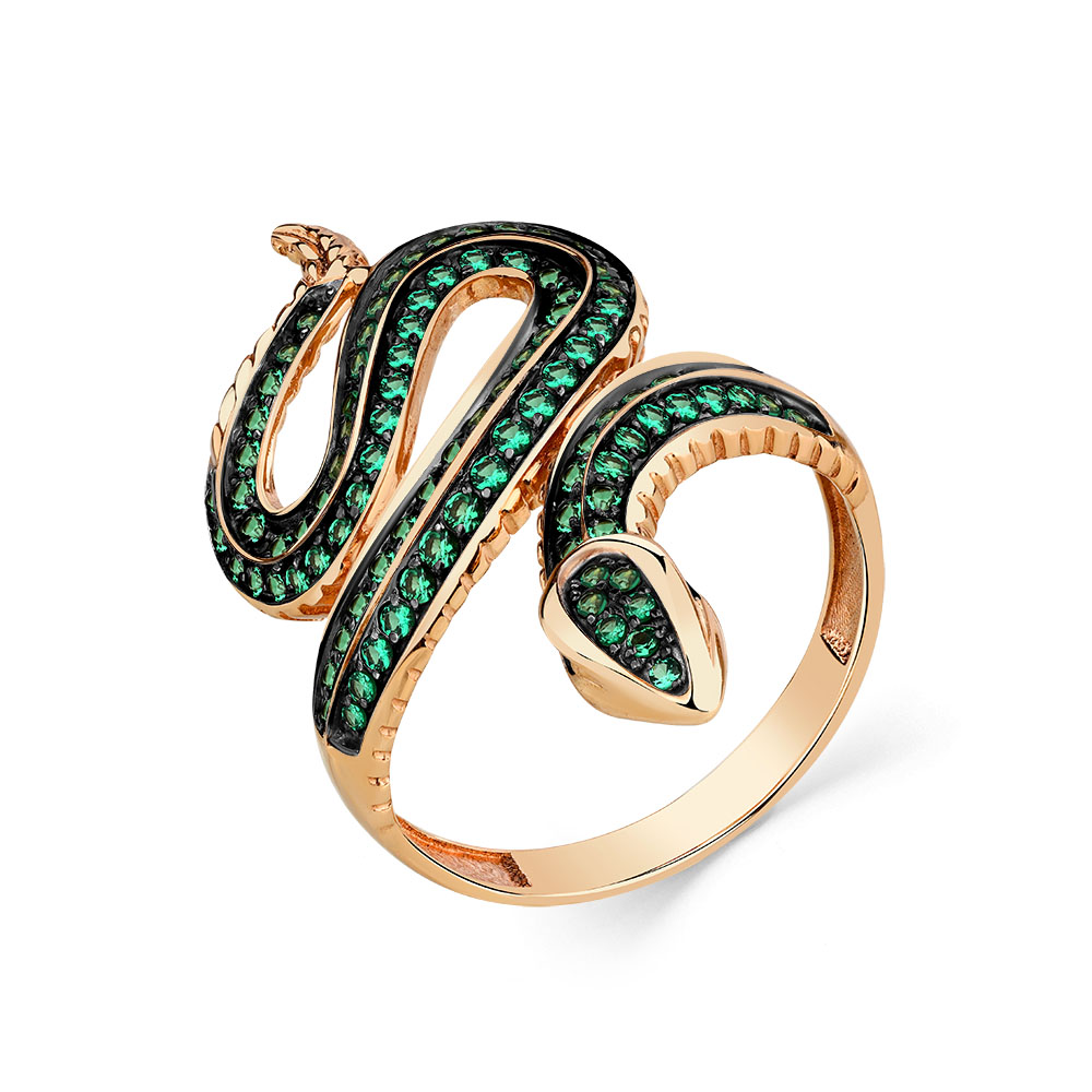 Inel din aur roșu cu pietre Cubic Zirconia Verde, Cubic Zirconia Negru