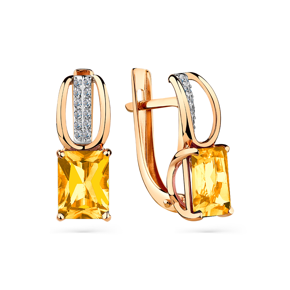 Cercei din aur roșu cu pietre Cubic Zirconia Incolor, Citrin