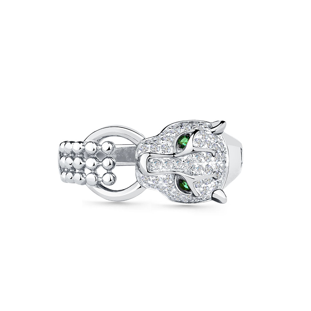 Inel din aur alb cu pietre Cubic Zirconia Incolor, Cubic Zirconia Verde