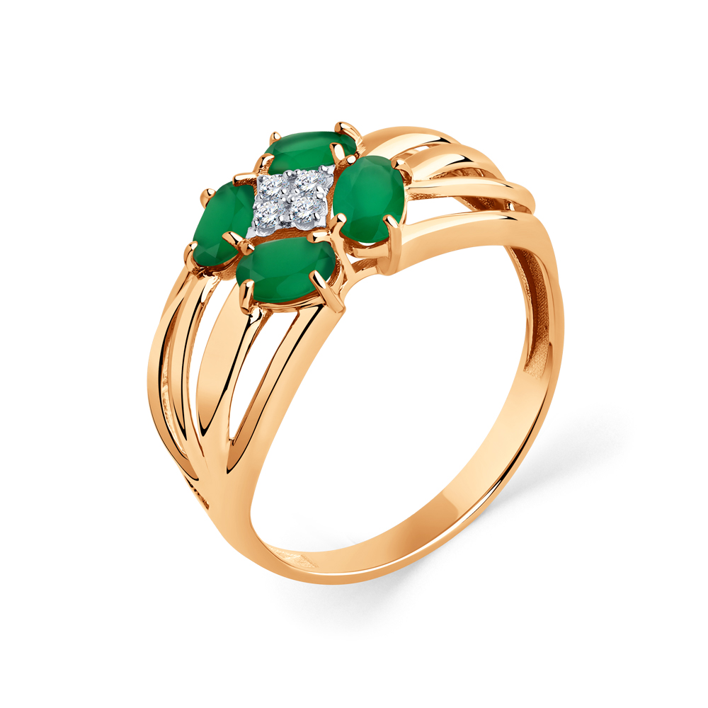 Inel din aur roșu cu pietre Cubic Zirconia Incolor, Agat verde