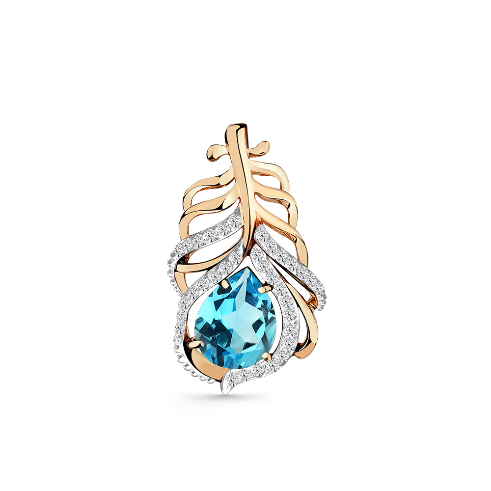 Pandantiv din aur roșu cu pietre Cubic Zirconia Incolor, Topaz Swiss