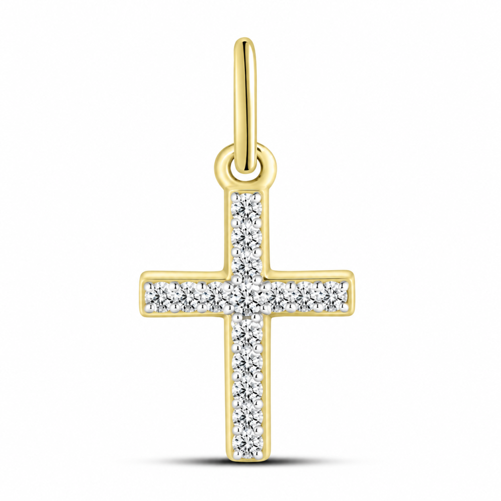 Cruce din aur galben cu Cubic Zirconia Incolor