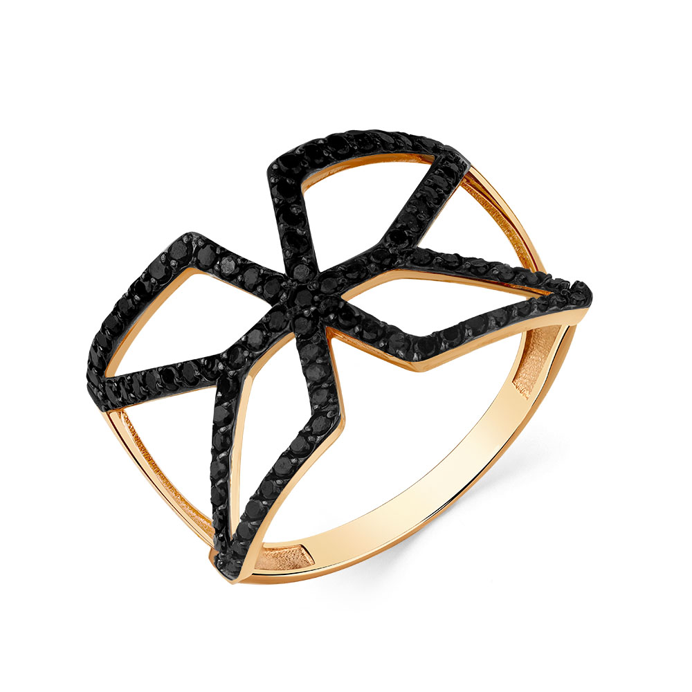 Inel din aur roșu cu pietre Cubic Zirconia Negru