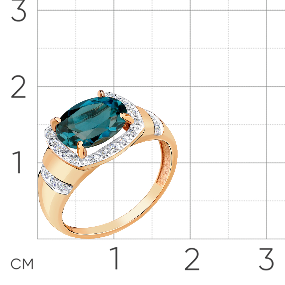 Inel din aur roșu cu pietre Cubic Zirconia Incolor, Topaz London