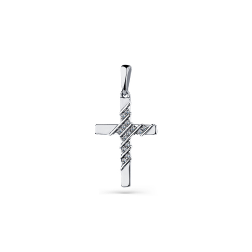 Cruce din aur alb cu pietre Cubic Zirconia Incolor