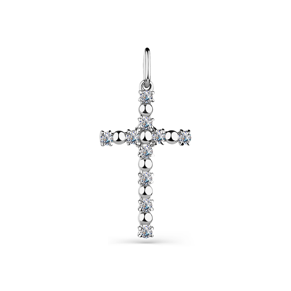 Cruce din aur alb cu pietre Cubic Zirconia Incolor