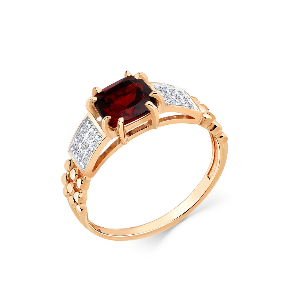 Inel din aur roșu cu pietre Cubic Zirconia Incolor, Granat