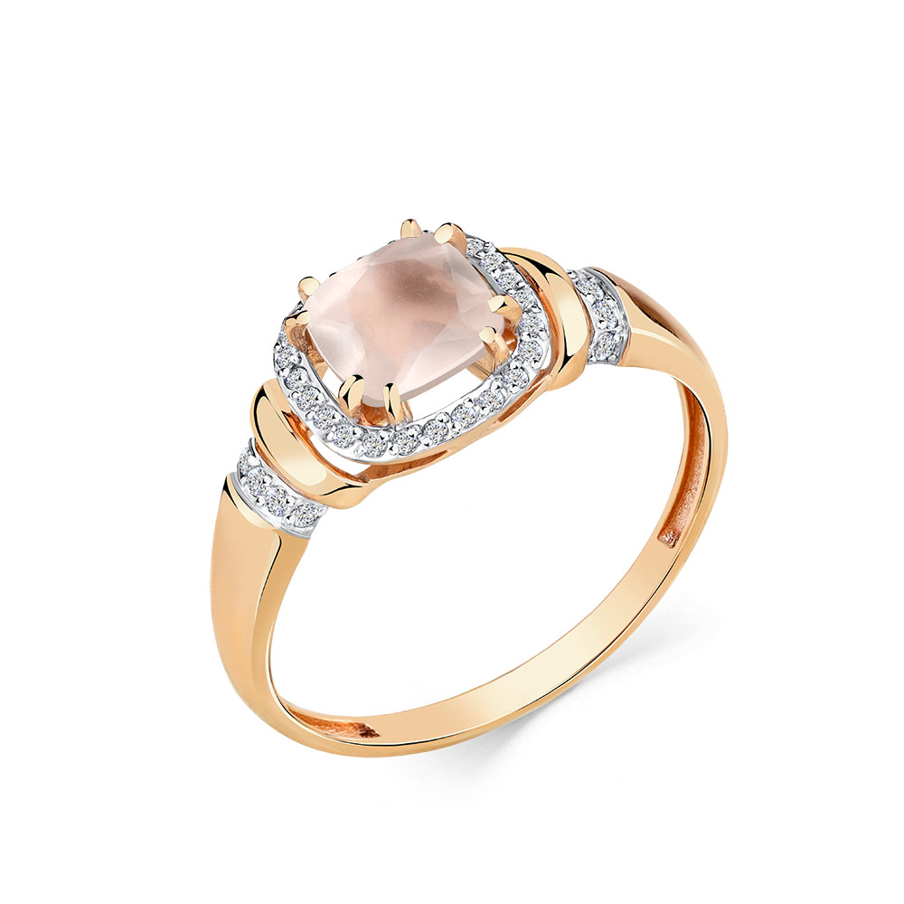 Inel din aur roșu cu pietre Cubic Zirconia Incolor, Cuarț roz
