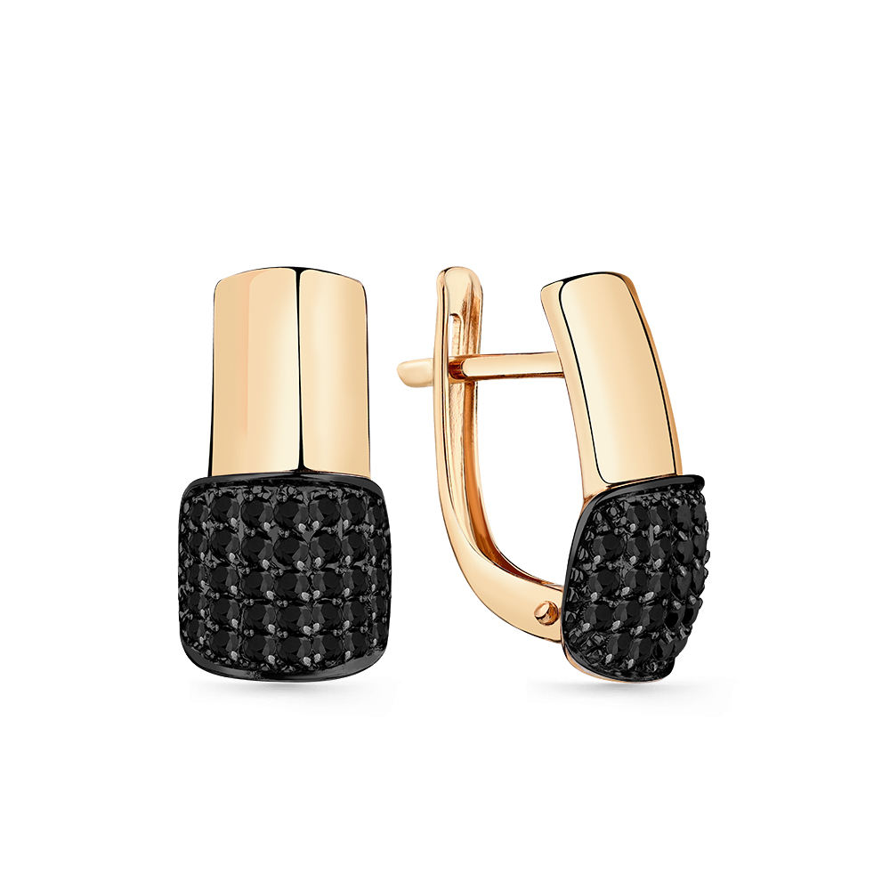 Cercei din aur roșu cu pietre Cubic Zirconia Negru