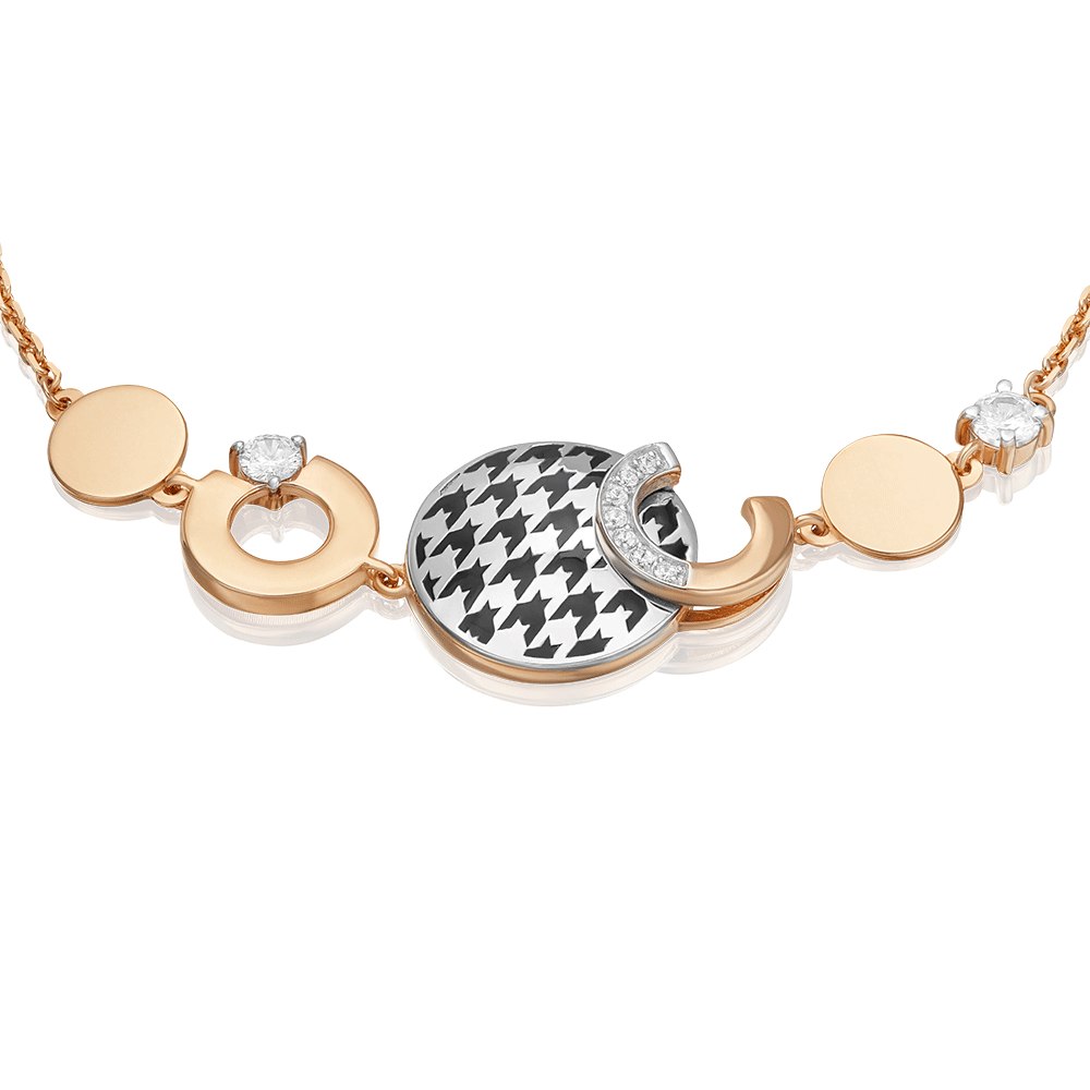 Brățară din aur alb și roșu cu pietre Cubic Zirconia Incolor, Emailare