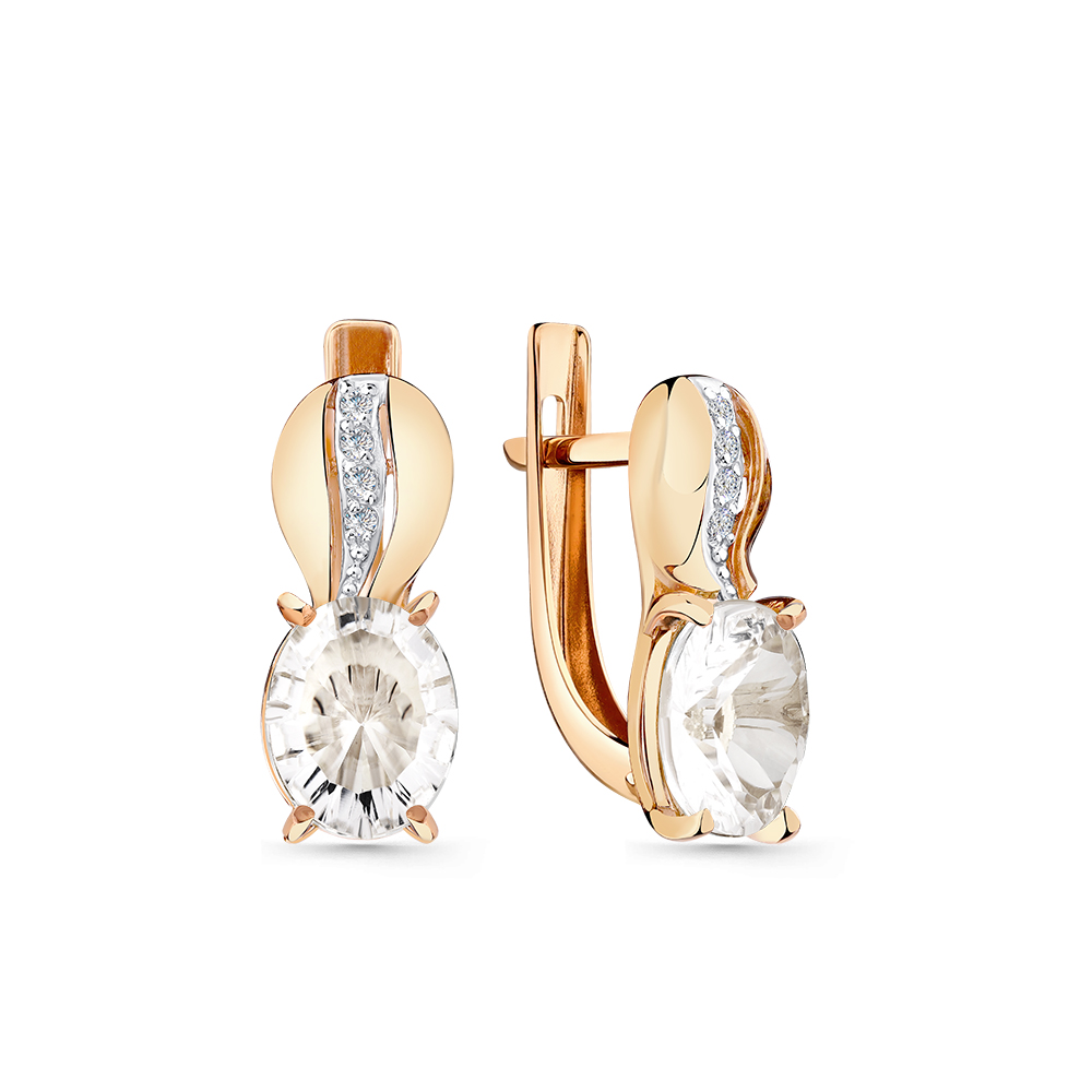 Cercei din aur roșu cu pietre Cubic Zirconia Incolor, Cristal de munte