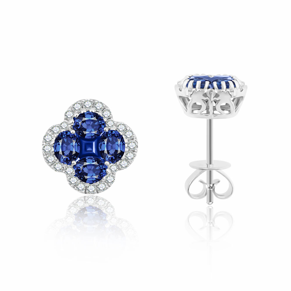 Cercei Pusete din aur alb cu pietre Diamant, Safir