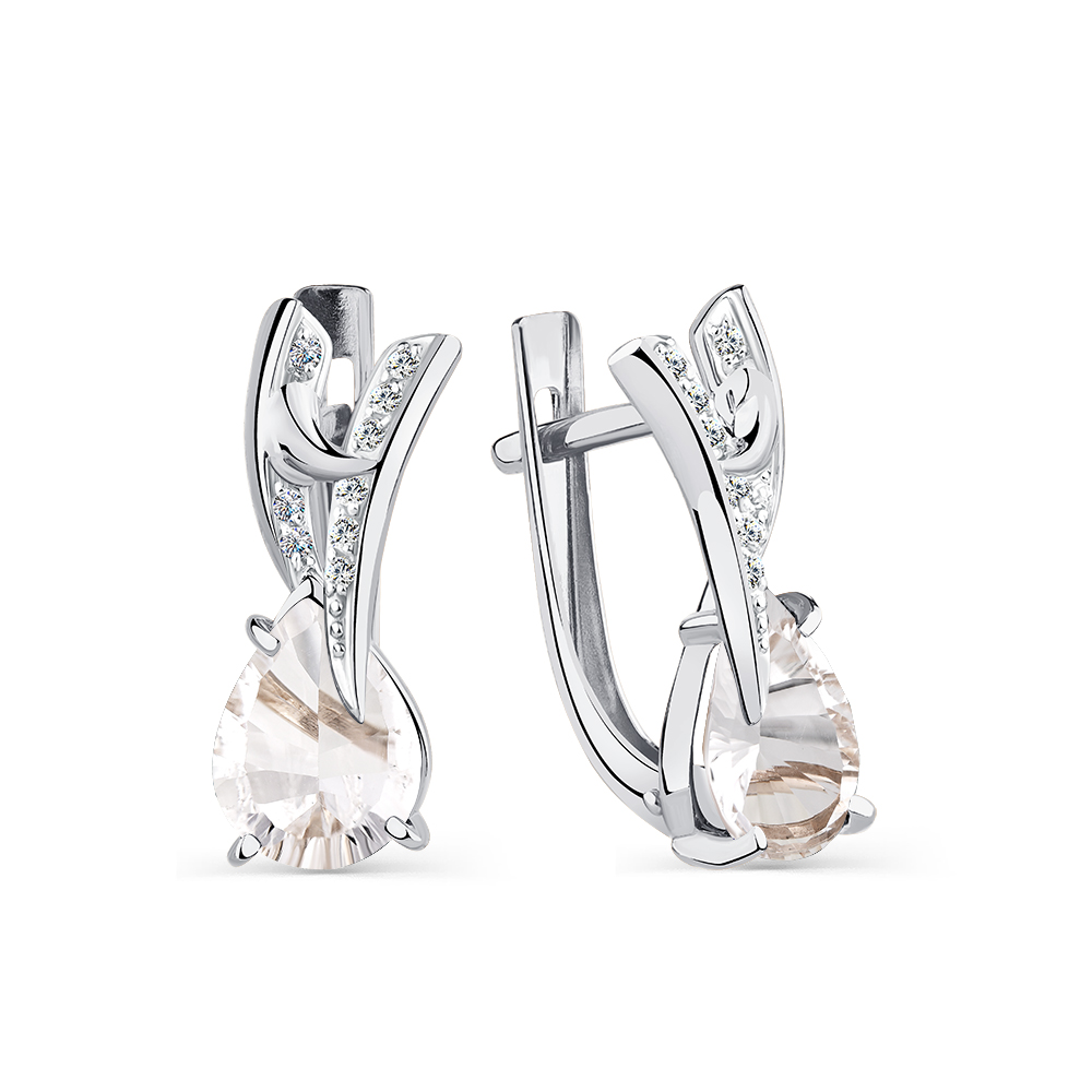 Cercei din aur alb cu pietre Cubic Zirconia Incolor, Cristal de munte