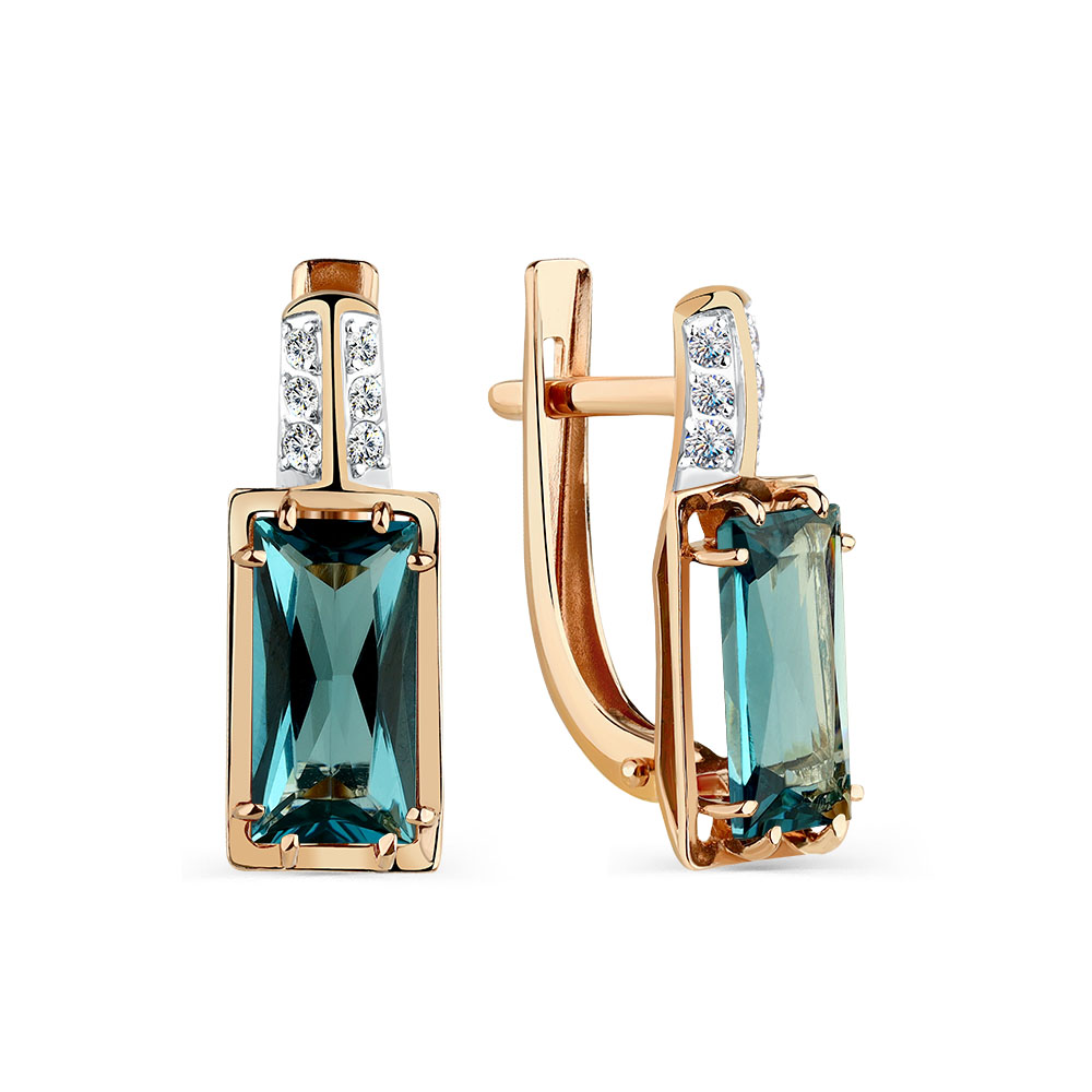 Cercei din aur roșu cu pietre Cubic Zirconia Incolor, Topaz London